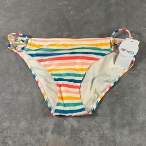 Hot Water Womens Striped Bikini Bottom Multi Color Ring Detail Large NWT